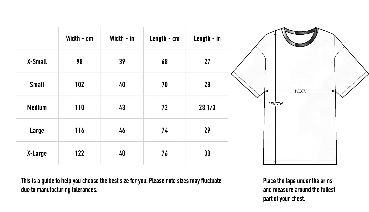 Oversize Shirt Size Chart